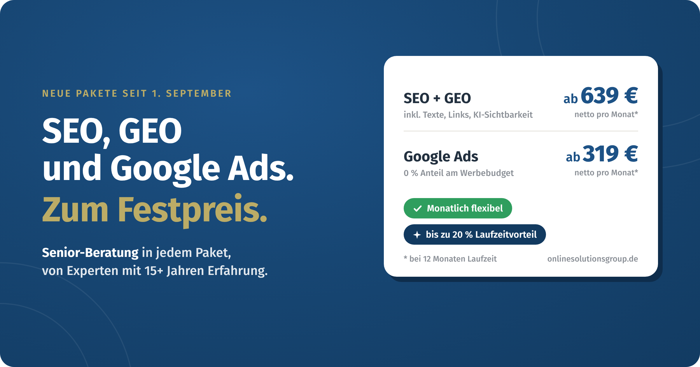 SEO SEA GEO zum Festpreis